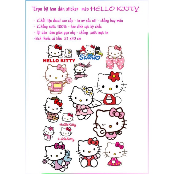 Bộ sticker tem dán hello kitty doraemon kute dán mũ nón laptop xe máy điện thoại cao cấp