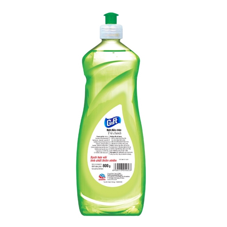Nước Rửa Chén Gift Trà Chanh chai lớn tiết kiệm 800gr rửa sạch chén/bát đánh bay dầu mỡ khử mùi tanh dịu nhẹ da tay