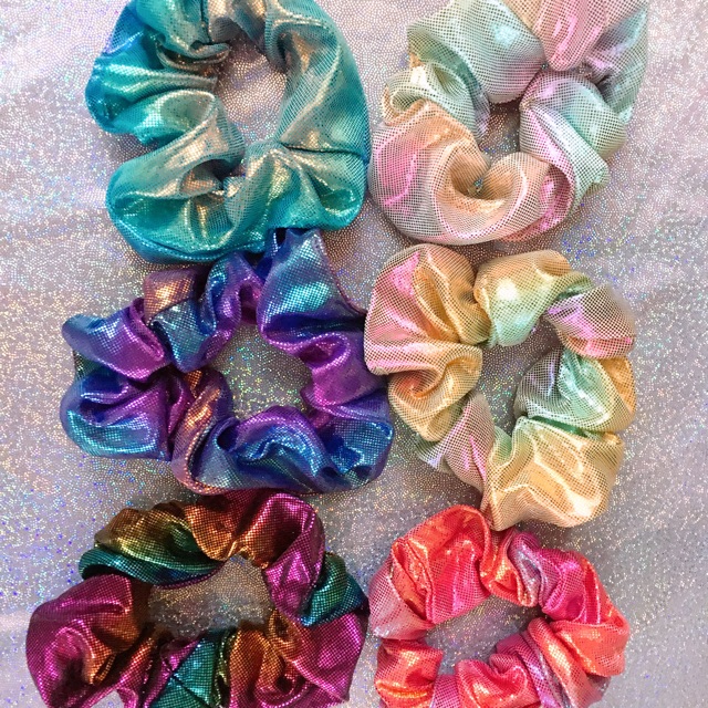 Chun buộc tóc scrunchies hologram siêu chất!
