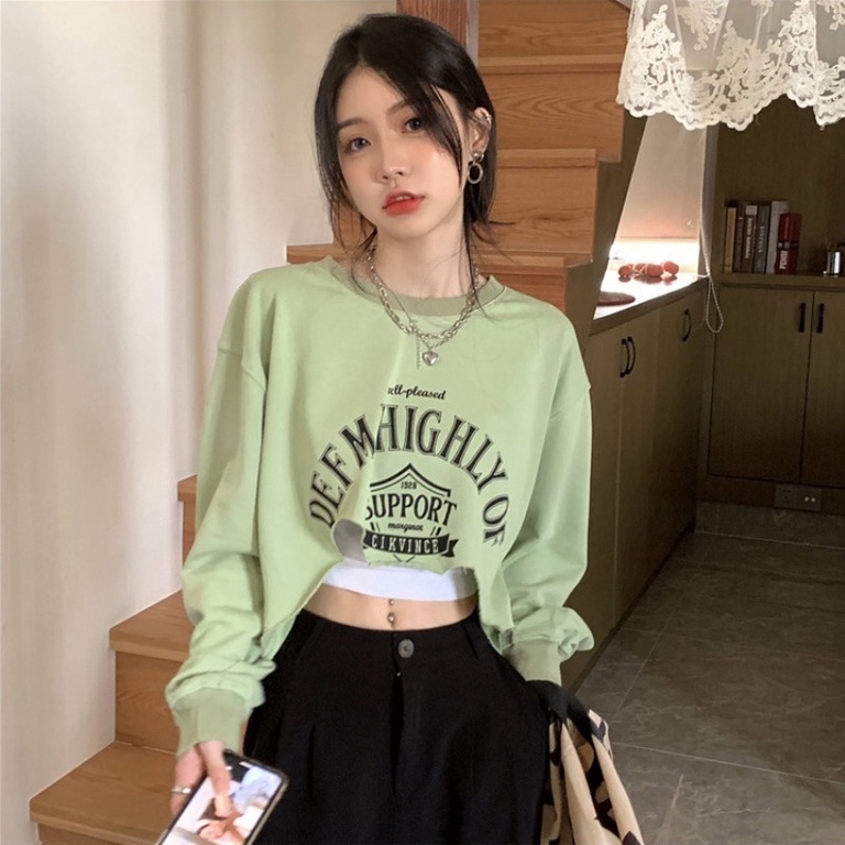 Áo Lửng Nữ Tay Dài Cổ Tròn Thời Trang Quyến Rũ