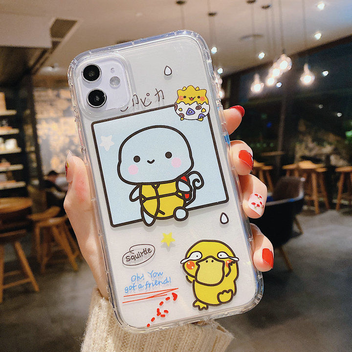 Anti-drop Phone Case iPhone 11 Pro Max X XR XS MAX 7 8 Plus Cartoon Pikachu Shiluo Couple Mobile Phone Cases Transparent Soft TPU Casing iPhone Clear Back Cover Accessories