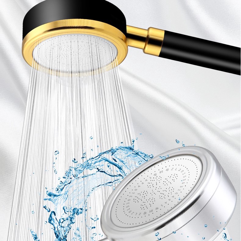 Tay sen, vòi sen siêu tắm tăng áp hợp kim nhôm màu đen vàng có hạt lọc kháng khuẩn - QM028