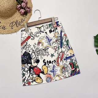Nữ Mùa Hè Mini Váy Hoạt Hình In Eo Cao Váy Ngắn Phong Cách Hàn Quốc Chữ A In Hình Chuột Váy Bút Chì
