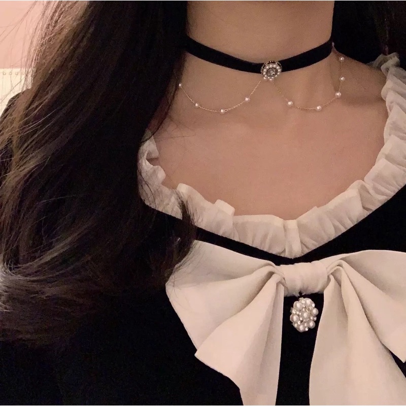 Vòng cổ xinh đính đá nữ tính - Choker đính đá phong cách hàn quốc