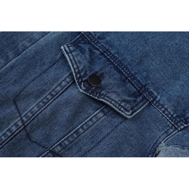 Áo Khoác Denim Dáng Rộng Phối Màu Tương Phản Thời Trang Xuân Thu Cho Nữ 2021