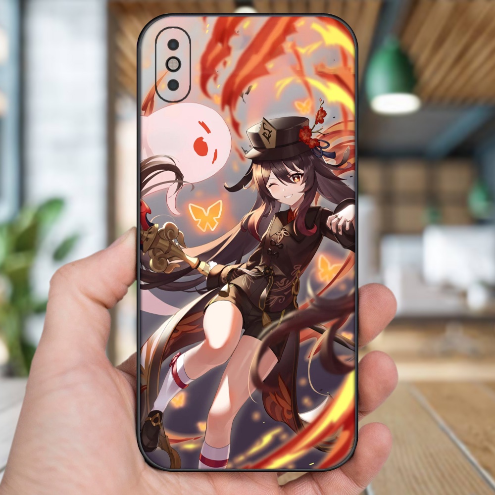 Ốp lưng iPhone Xs Max dẻo đen cạnh vuông in hình Hutao Genshin Impact