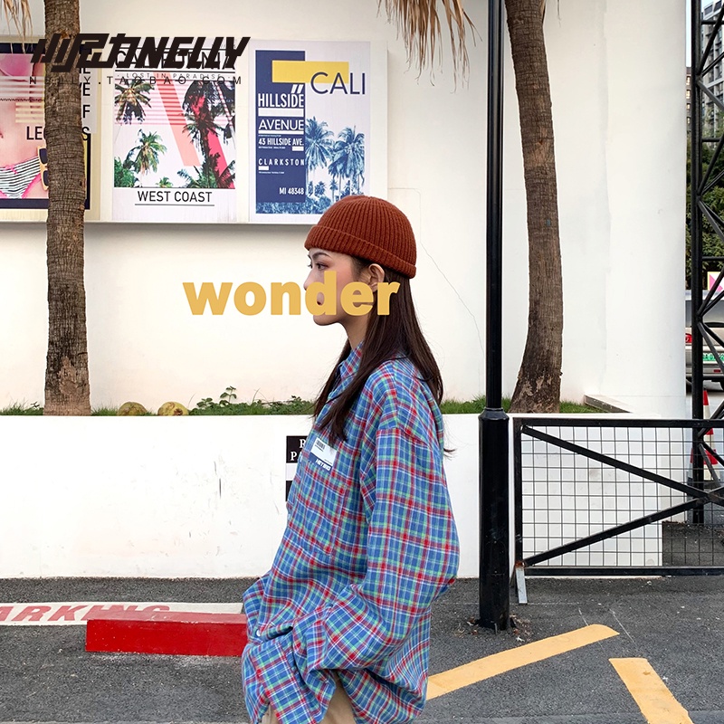 Áo sơ mi kẻ ô xanh đỏ dài tay unisex Nelly