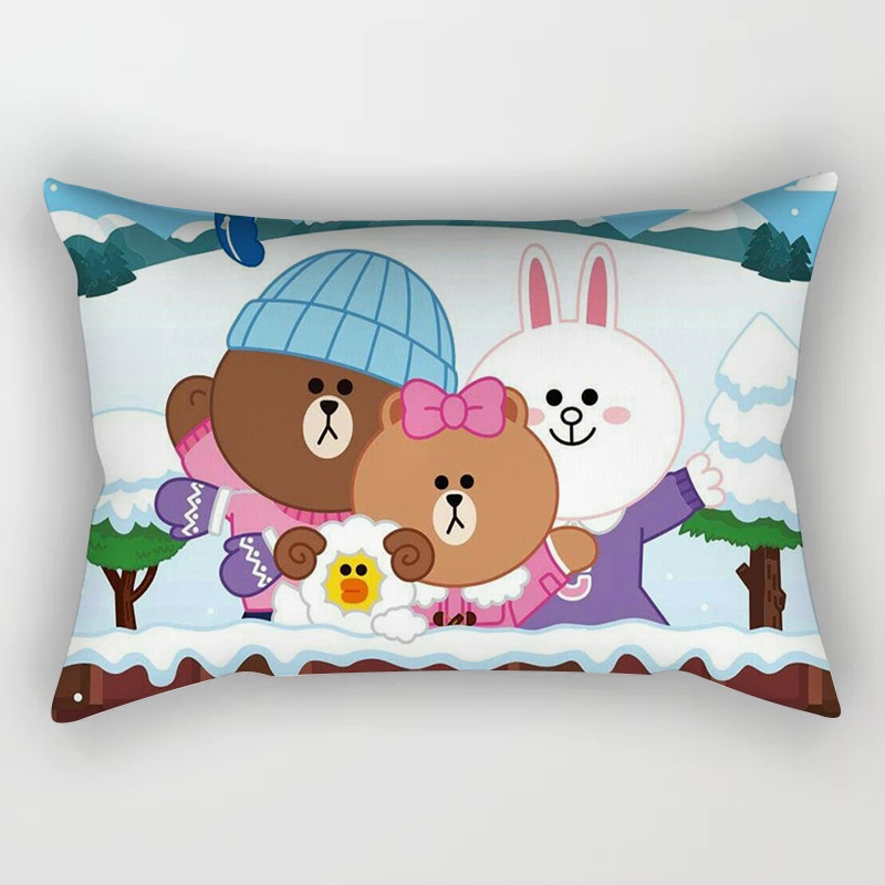 Vỏ Gối Chữ Nhật 30x50 50x75cm In Họa Tiết Line Friends Trang Trí Nhà Cửa