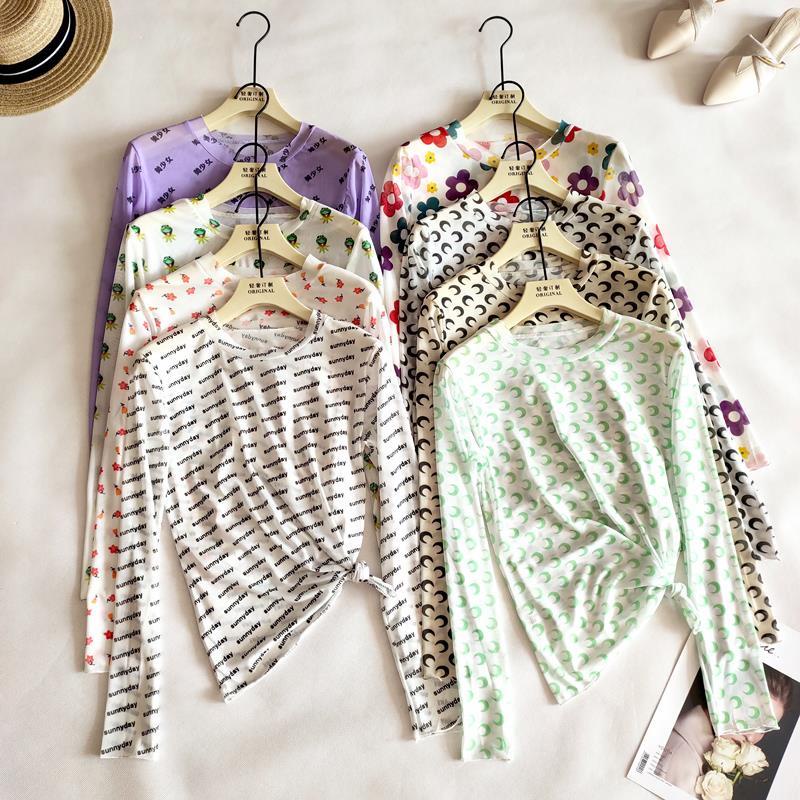 Áo thun tay dài che nắng vải lụa mỏng in họa tiết hoa/mặt trăng/chữ mỹ nữ thời trang mùa hè phong cách hyuna cho bạn nữ