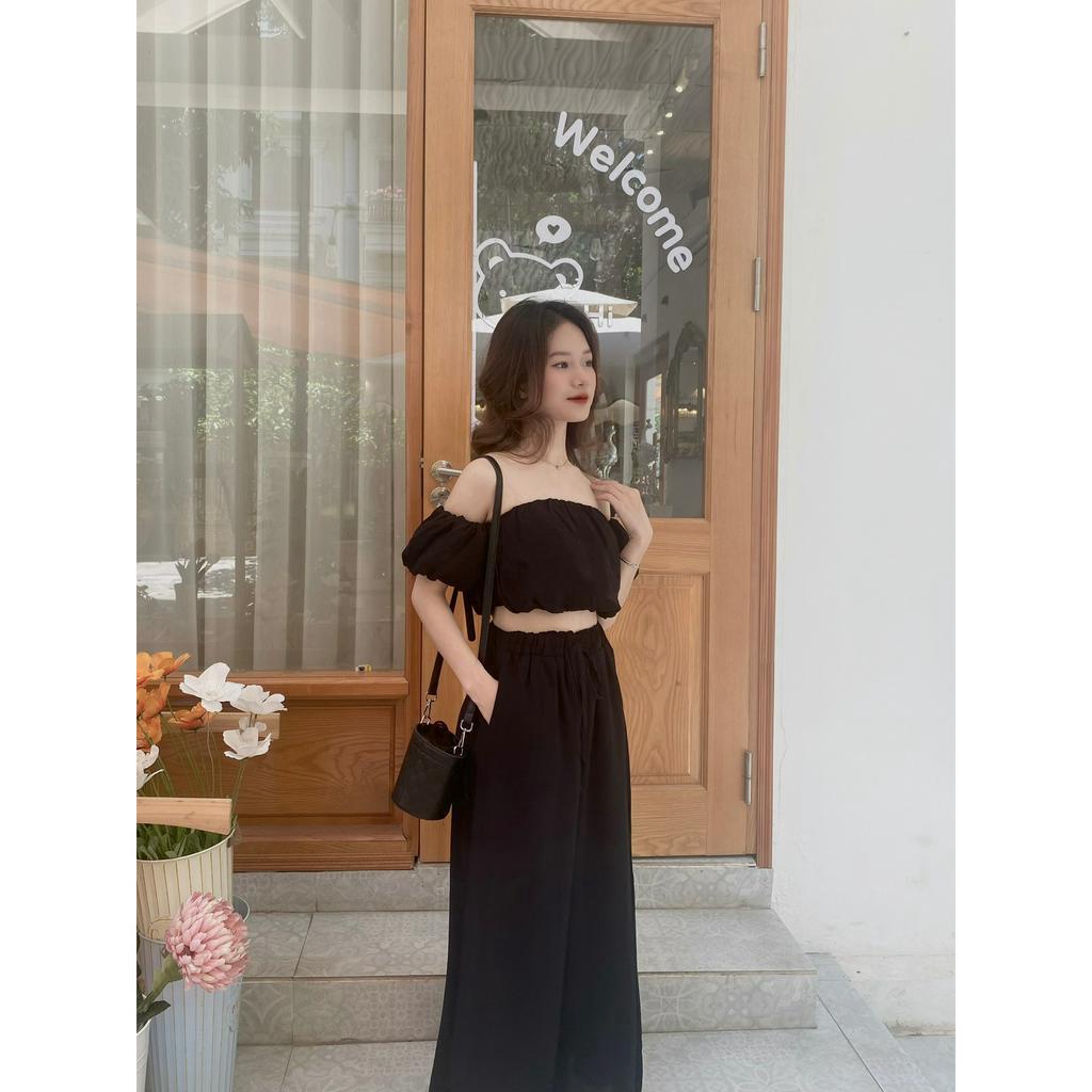 Set áo ống kèm quần dáng xuông EMIX, freesize dưới 55kg, mặc đi biển đi chơi, phong cách basic 352