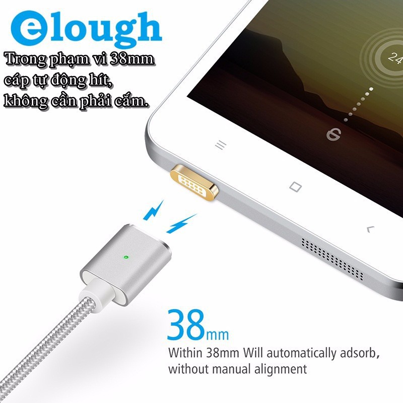 Cáp Sạc Từ MicroUSB Android  Hít Nam Châm Elough