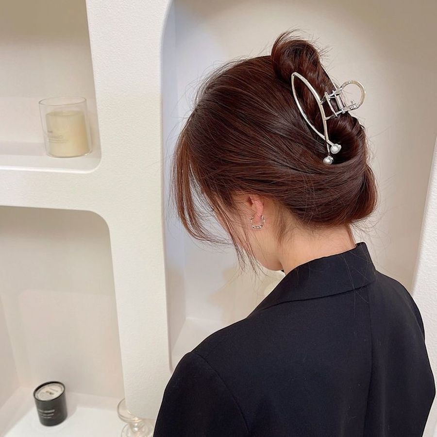 Kẹp Tóc Kim Loại Đính Ngọc Trai Giả 10.5cm Thời Trang