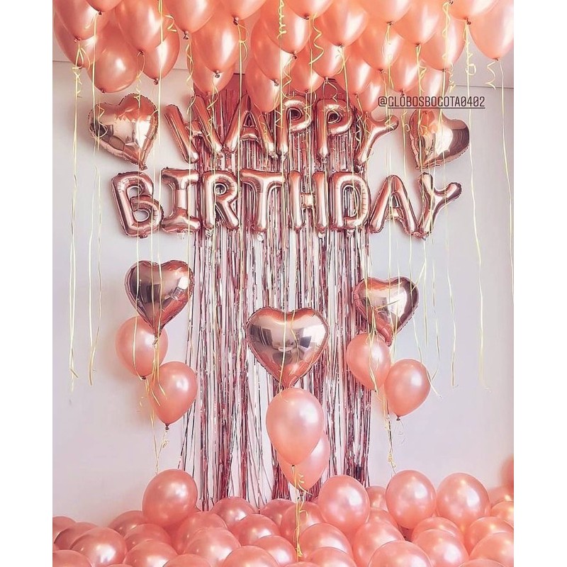 Set bóng bay trang trí sinh nhật Milk shop EQ99  Đủ phụ kiện Chọn mẫu màu rose gold