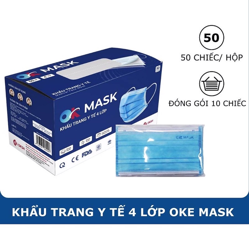 Khẩu trang y tế 4 lớp OK Mask Nam Anh hộp 50 cái