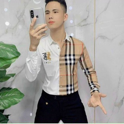 Áo sơ mi nam dài tay hàn quốc cao cấp caro phối kiểu BBR vải lụa mịn chống nhăn mẫu mới nhất KEN_STORE