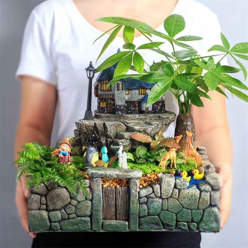Chậu nhựa composite trồng cây mini bonsai DIY sinh động lạ mắt