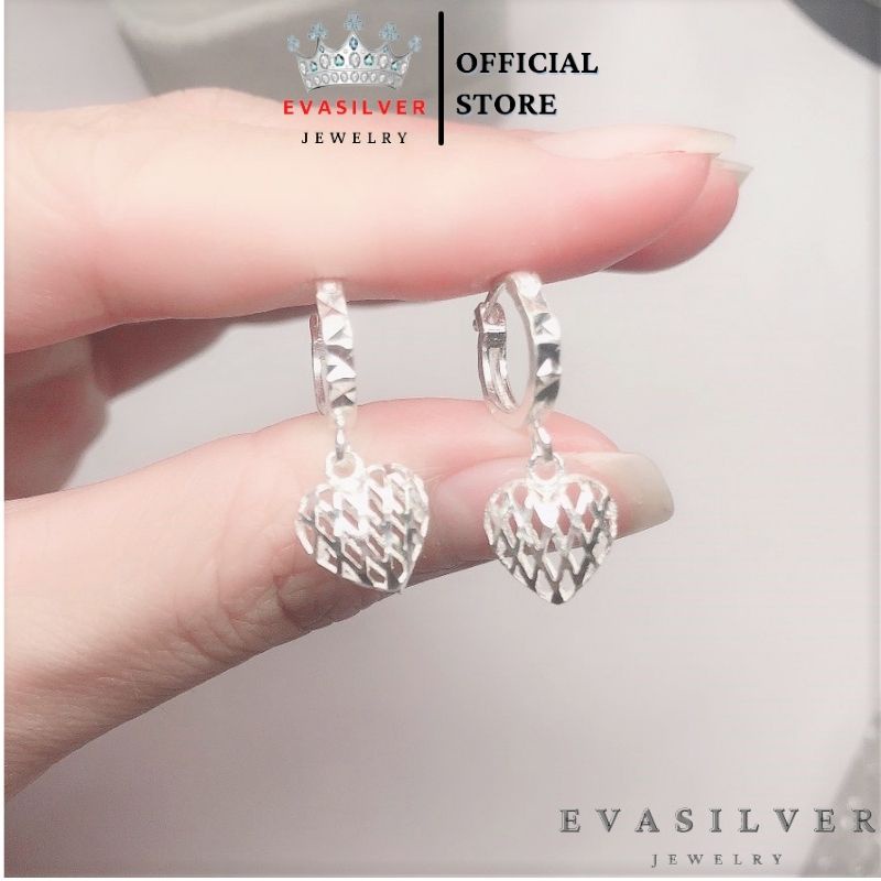 Bông tai nữ bạc thật cao cấp Evasilver hình trái tim đan lưới, Khuyên tai chất liệu bạc ta sang trọng