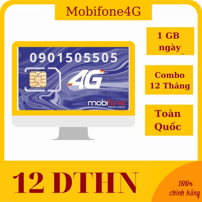 {Combo 12DTHN, DTHN} Sim 4g mobifone trả trước.. đăng ký được gói cước DTHN max băng thông. c120