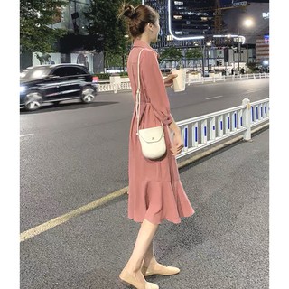Đầm Maxi Phối Hai Túi Đuôi Cá Thắt Eo - G811
