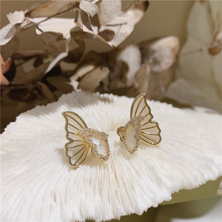 Bông Tai Hình Cánh Bướm Đính Đá Lấp Lánh Phong Cách vintage Hàn Quốc