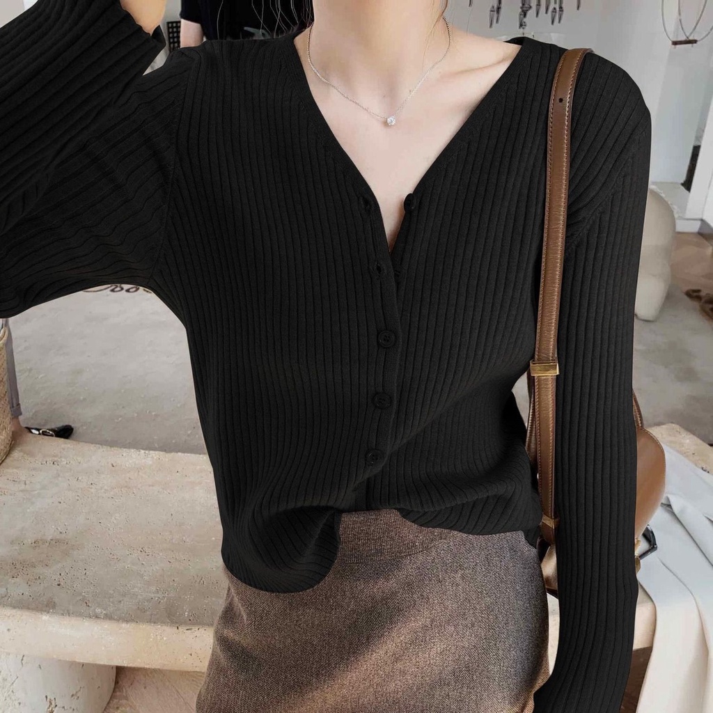 Áo cardigan dệt kim dài tay cổ chữ V thời trang thu đông mới năm 2023