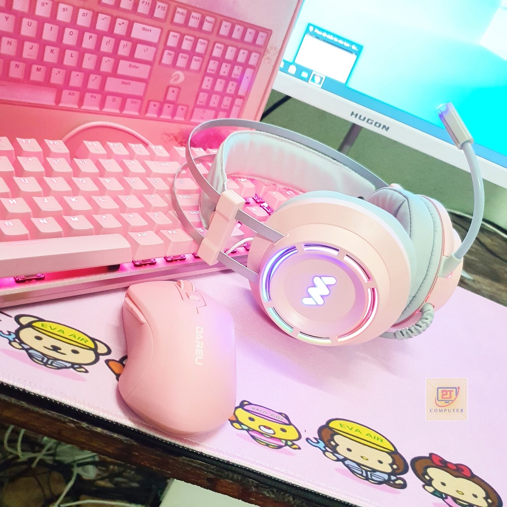 Tai nghe hồng , Tai Nghe chụp tai gaming Wangming 9800s Pink (Màu Hồng) Âm Thanh 7.1 USB LED - PK MÁY TÍNH