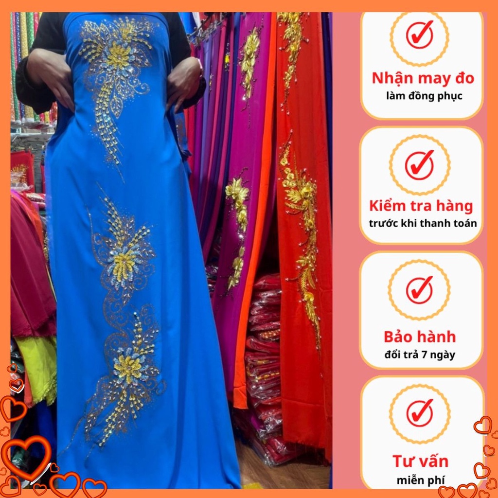 Vải may áo dài cho bà sui lụa chiffon thêu hoa đẹp cao cấp sang trọng mẫu truyền thống trung niên nhiều màu - Mẫu 2