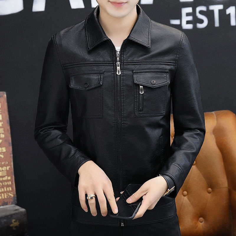 Áo khoác da dáng ôm thời trang cá tính trẻ trung cho nam kiểu Hàn Quốc