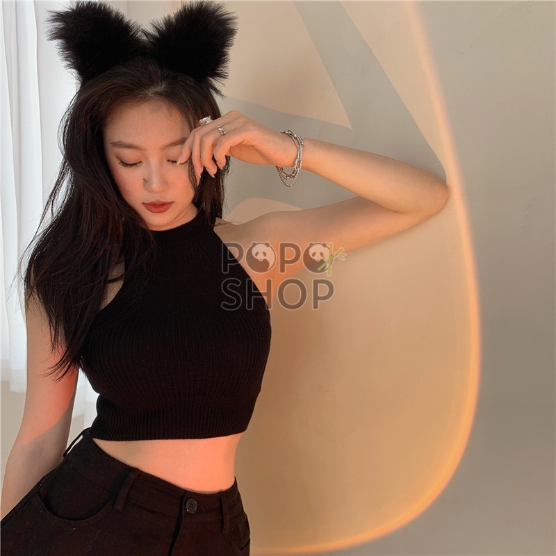 Áo ba lỗ croptop năng động trẻ chung chất len tăm thoáng mát