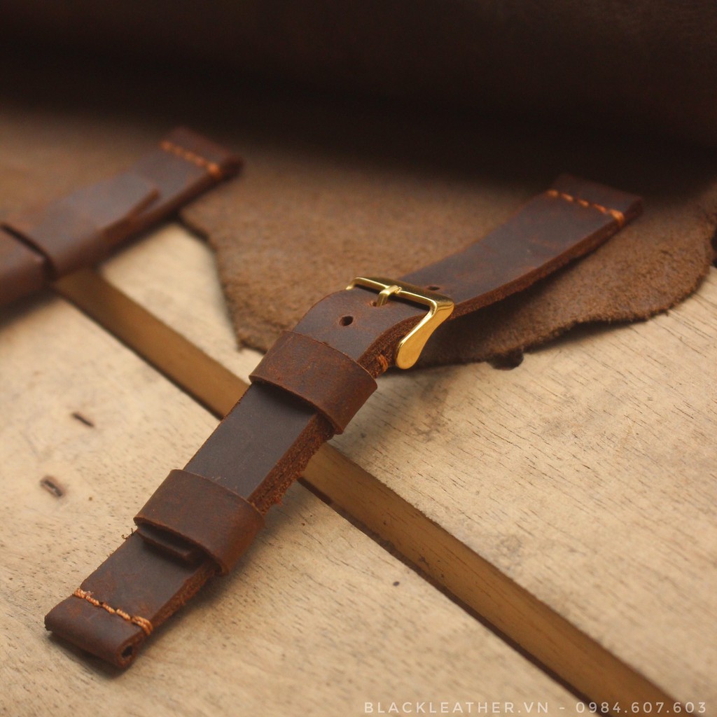 Dây đồng hồ Da Bò Handmade [ Tặng Kèm khóa + 1 tool thay dây ] - BT06