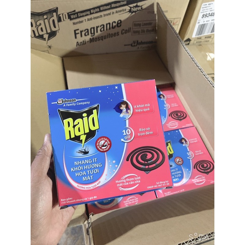 Combo 10 hộp  Nhang muỗi raid ít khói New