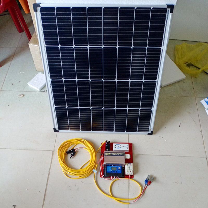 Pin Năng Lượng Mặt Trời mono 100w kèm máy phát điện 220v 500w ráp sẵn