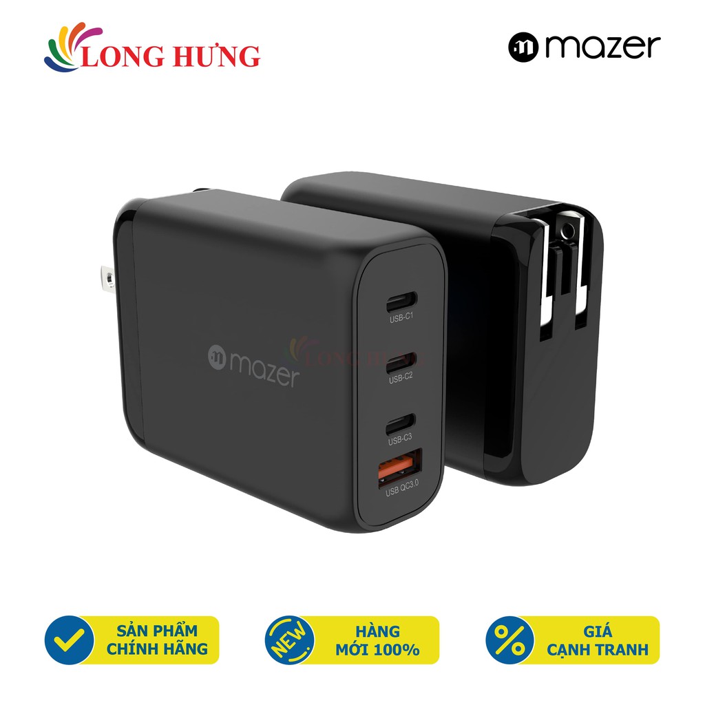 Cốc sạc Mazer Infinite.Boost SuperMINI 3Type-C 1USB GaN PD120W M-GAN120W - Hàng chính hãng