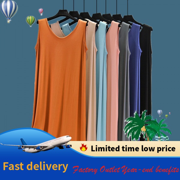 Đầm Ngủ Cotton Không Tay Dáng Rộng Dài Vừa Phải Thời Trang Mùa Hè Dành Cho Bạn Nữ Mặc Trong Nhà 7 Tuổi