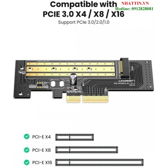 Card chuyển đổi ổ cứng SSD M.2 NVMe+Sata sang PCI-E 3.0 4X Ugreen 70504 cao cấp