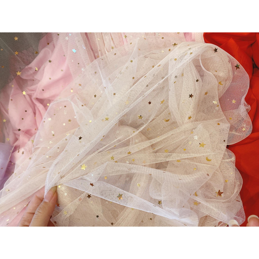 ⚡Siêu rẻ⚡Vải lưới đính trăng sao lấp lánh màu xanh đen/ hồng/ trắng chụp nail, làm phông nền phụ kiện chụp ảnh sản phẩm