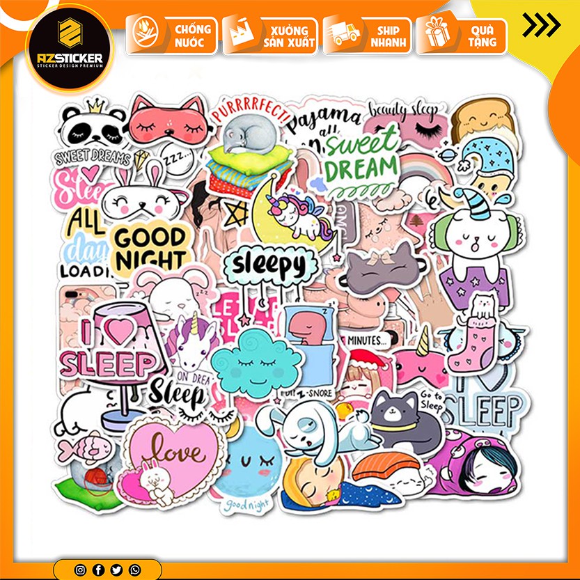 Sticker Chủ Đề Sleep - Chúc Ngủ Ngon Chất Liệu Chống Thấm Nước | STK136 | Hình Dán Trang Trí Phòng Bình Nước Sổ Vở