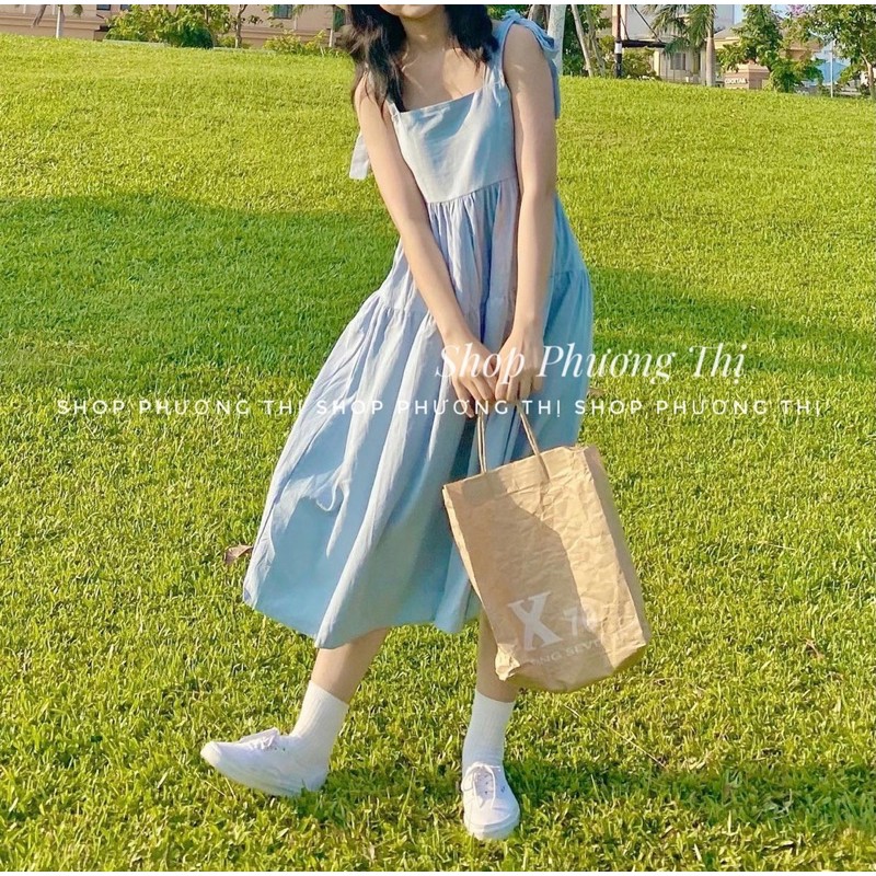 Váy babydoll hai dây bản to chất thô ulzzang - Đầm 2 dáng dài qua gối (video/sẵn) | BigBuy360 - bigbuy360.vn