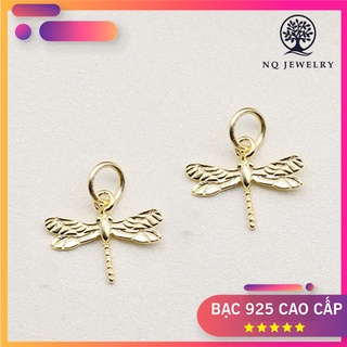 Charm bạc con chuồn chuồn mạ vàng treo