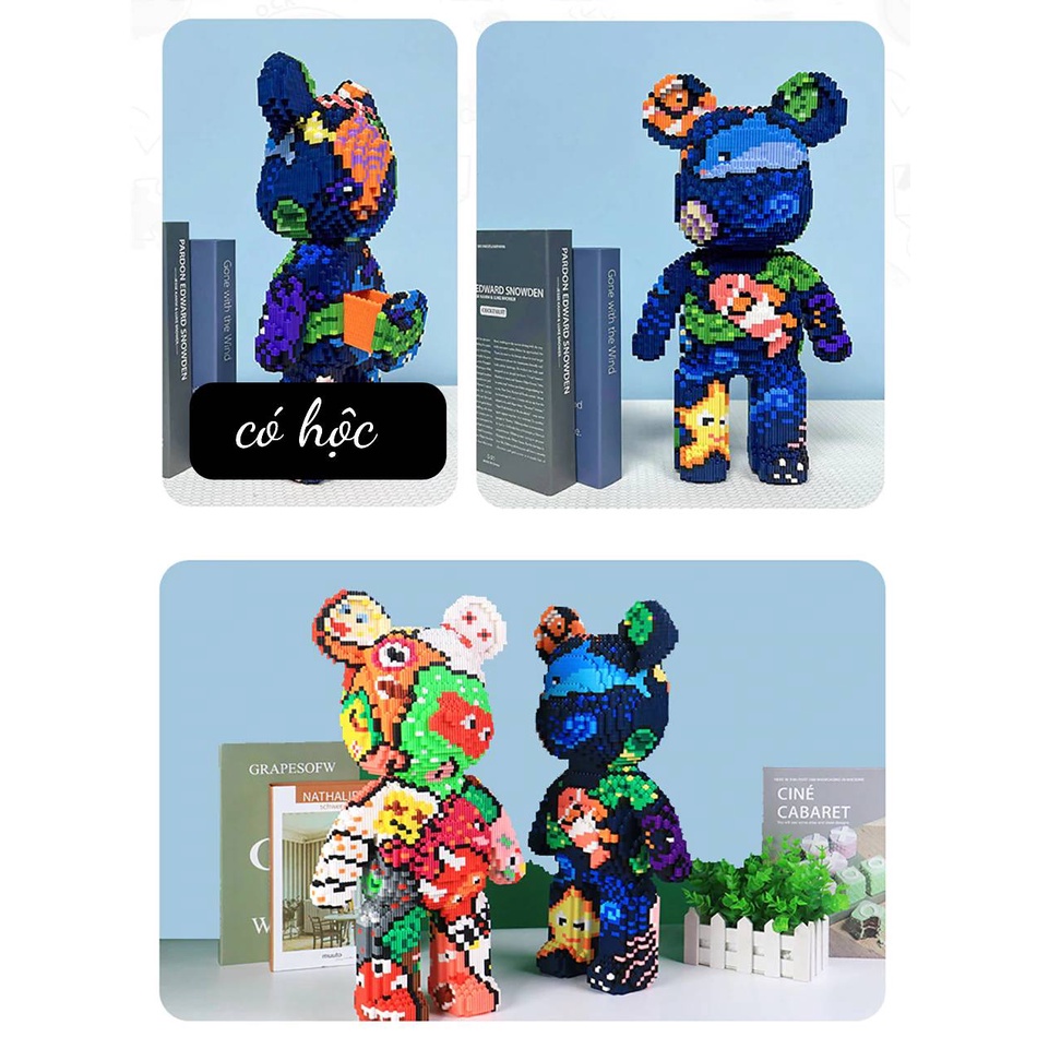 Ghép Hình Bear Brick Đồ Chơi Xếp Hình Gấu 55cm Có Hộc, Có Đèn Nhựa ABS Trang Trí Nhà Cửa, Quà Tặng Sinh Nhật