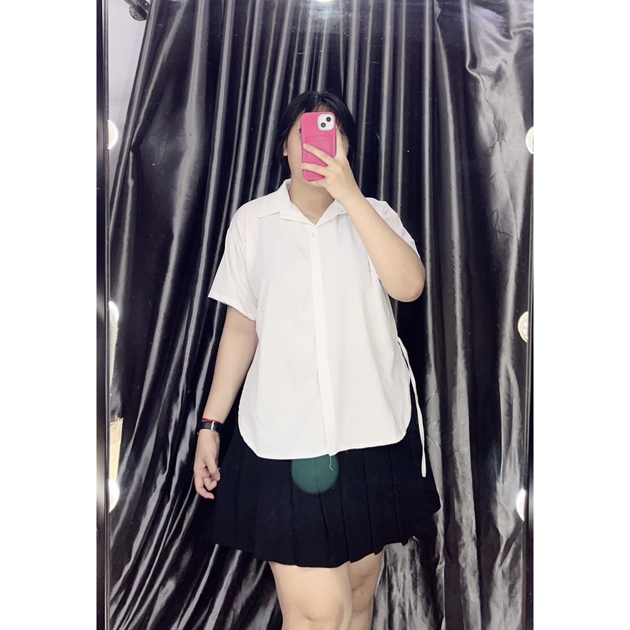 Áo sơ mi nữ vạt bầu thắt nơ hông Bigsize