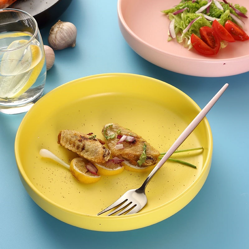 Đĩa sứ màu pastel , Đĩa sứ sâu lòng tròn trơn Size 21 cm