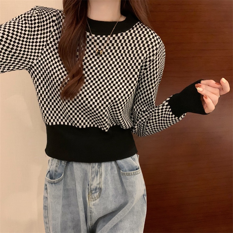 Áo Sweater Nữ Kẻ Sọc Ca Rô Cổ Điển Hợp Thời Trang Hàn Quốc Mới