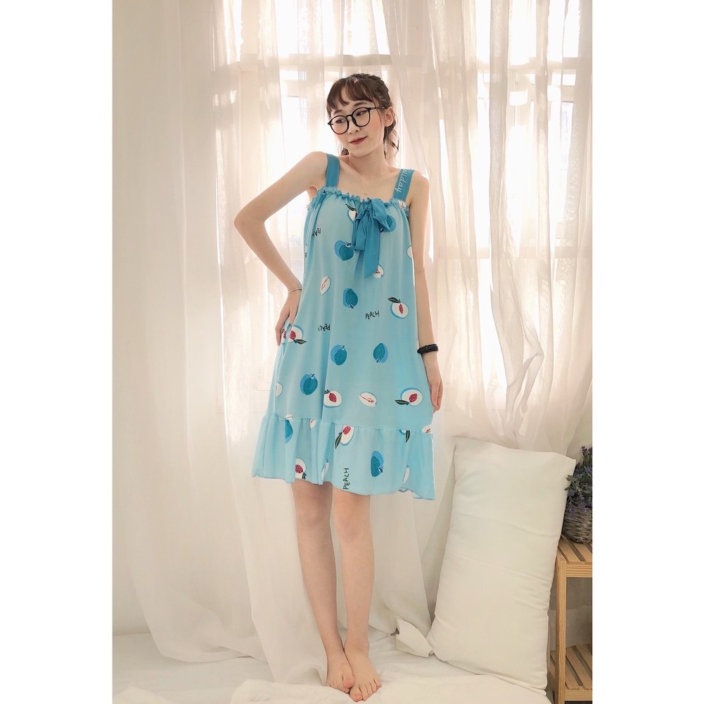 Đầm ngủ dễ thương 2 dây tiểu thư cute nữ cao cấp bigsize form rộng có mút ngực | BigBuy360 - bigbuy360.vn