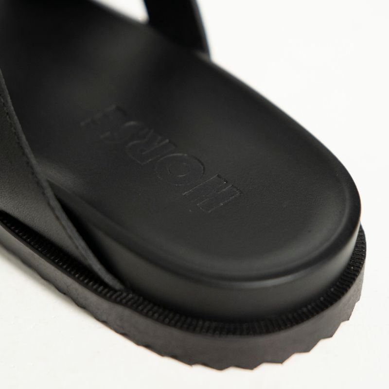 Dép da nam nữ couple , dép quai ngang chữ H da bò cao cấp thương hiệu HORSE đế cao su non - H ĐEN01