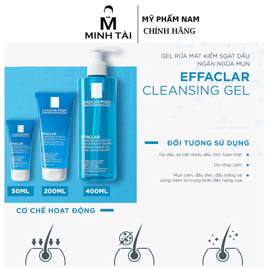 Gel Rửa Mặt Tạo Bọt Làm Sạch Dành Cho Da Dầu Nhạy Cảm LA ROCHE-POSAY Effaclar Purifying Foaming Gel - Hàng Chính Hãng