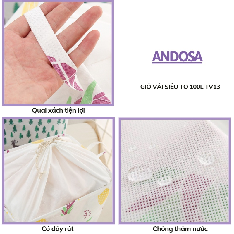 Túi vải đựng quần áo chăn màn đồ dơ giỏ vải canvas vuông đựng đồ đa năng gấp gọn ChiChi TV13