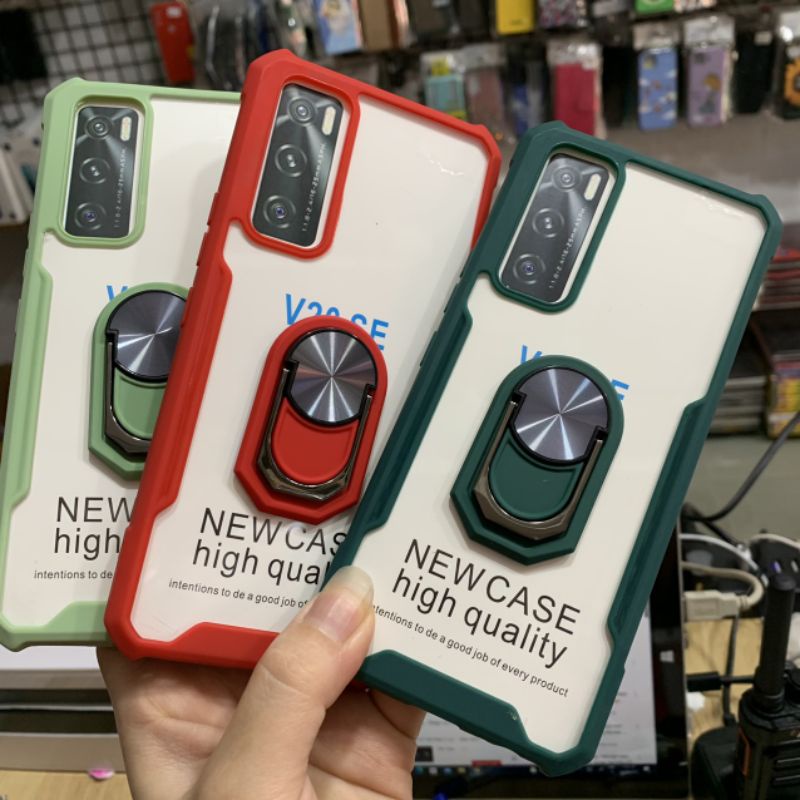 Ốp lưng Vivo V20SE viền dẻo màu chống sốc lưng trong suốt có iring