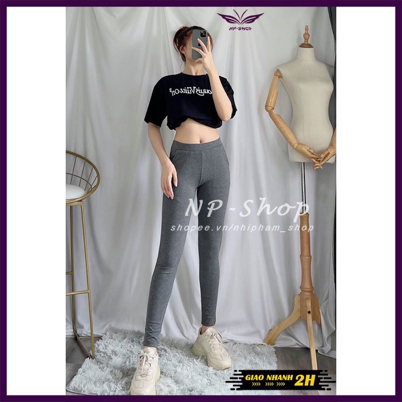 Quần legging nữ lưng cao co giãn dáng dài 2 màu xám, xám đậm NPQUAN020
