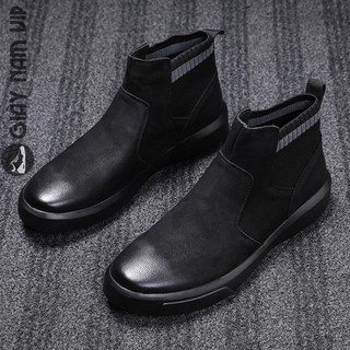 Giày Boot Nam Da Bò Cổ Cao Hàn Quốc Trẻ Trung GIAYNAMVIP Giày Chelsea Boot Nam Mũi Tròn Thời Trang GNK101